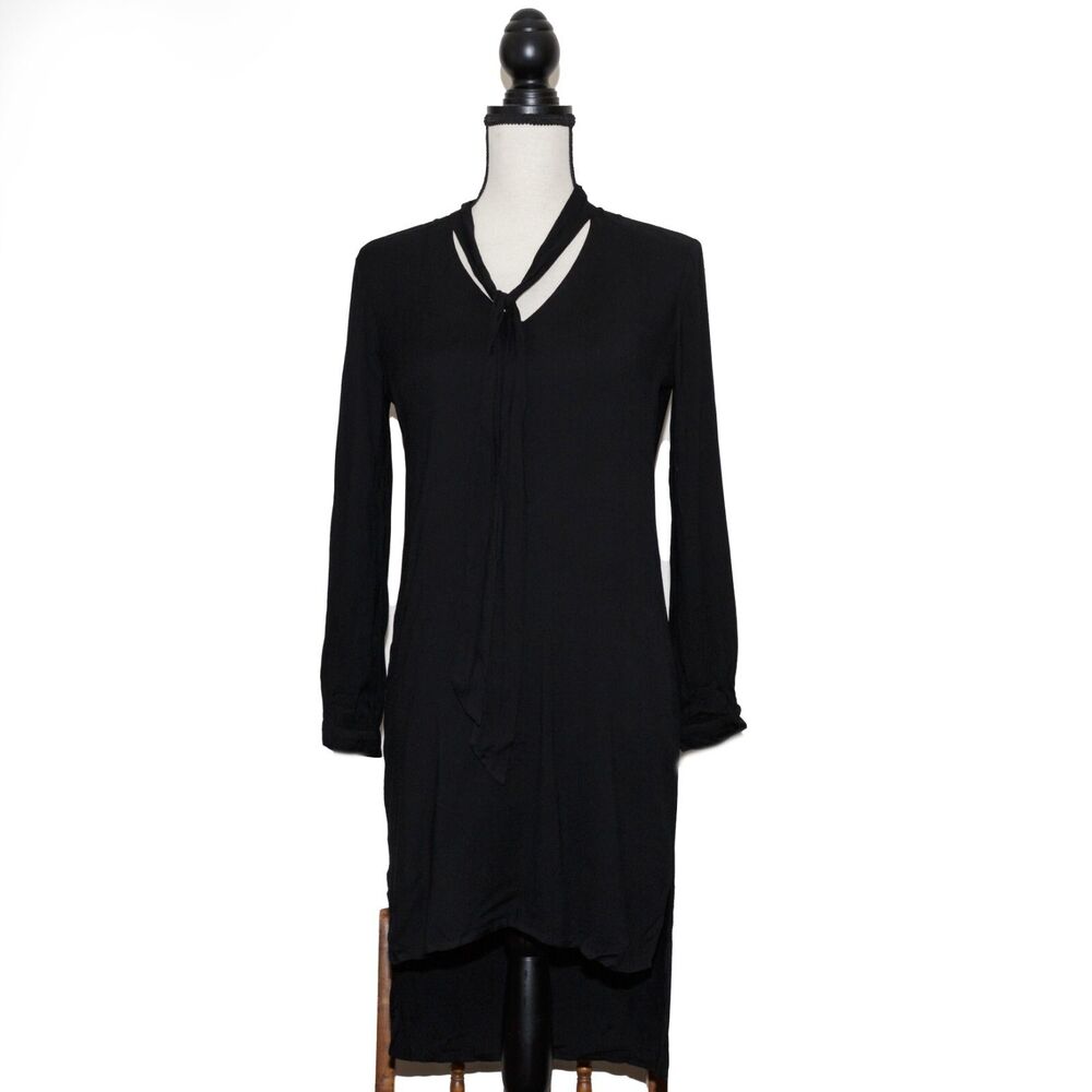 Ella Moss Womens Size XS Long Sleeve w Button, High Low Hem Black Shirt Dress